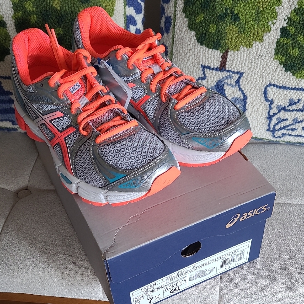 Asics Gel Exhalt 2  Grey/Coral/ Turquoise Women's Running Shoes Size 7.5